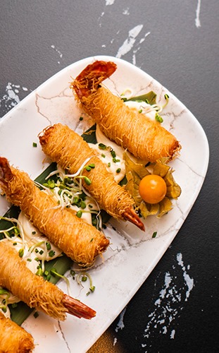 Langostinos Kataifi con ali-oli Langostinos Kataifi con ali-oli